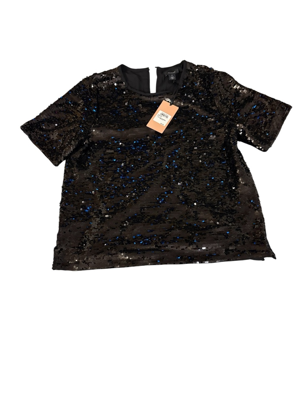 Halogen Black Short Sleeve Sequin Tee with Blue Accents